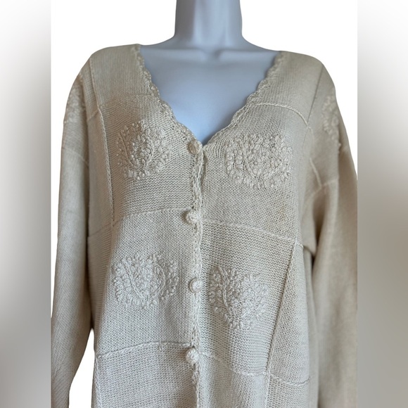 VINTAGE CELINA YANG EMBROIDERED BEADED PEARL CARDIGAN RARE - Picture 4 of 7